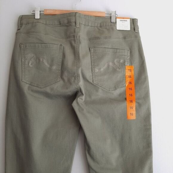 SANTANA JEANS Tummy Control Cropped Casual Capri Pants Green Sz 16 - Picture 8 of 13